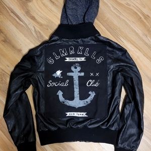 Glamour Kills bomber veg leather jacket w hood - M